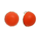 Studs Domed Orange Wood Large Earrings for Women: Orange / Gold / 1.6 x 1 inches