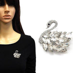 Elegant Crystal Rhinestone Swan Brooch Pin: Silver-Clear