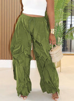 Drawstring Hem Ruffled Wide-Leg Pants: Coffee