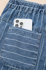 Plus Size Button Pleated Drawstring Waist Wide Leg Jeans: Missy / Blue