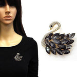 Elegant Crystal Rhinestone Swan Brooch Pin: Silver-Clear
