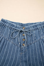 Plus Size Button Pleated Drawstring Waist Wide Leg Jeans: Missy / Blue