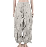 Halen ruffled wide-Leg pants drawstring hem: Khaki