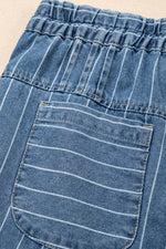 Plus Size Button Pleated Drawstring Waist Wide Leg Jeans: Missy / Blue
