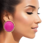 Studs Domed Purple Wood Large Earrings for Women: Purple / Gold / 1.6 x 1 inches