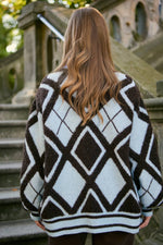 Open Argyle Knit Cardigan: Brown Multi