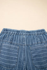 Plus Size Button Pleated Drawstring Waist Wide Leg Jeans: Missy / Blue