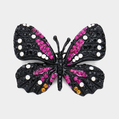Rhinestone Pave Butterfly Pin Brooch: Black,Fuchsia