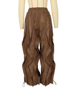 Drawstring Hem Ruffled Wide-Leg Pants: Coffee