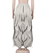 Halen ruffled wide-Leg pants drawstring hem: Khaki