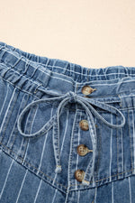 Plus Size Button Pleated Drawstring Waist Wide Leg Jeans: Missy / Blue