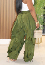 Drawstring Hem Ruffled Wide-Leg Pants: Coffee
