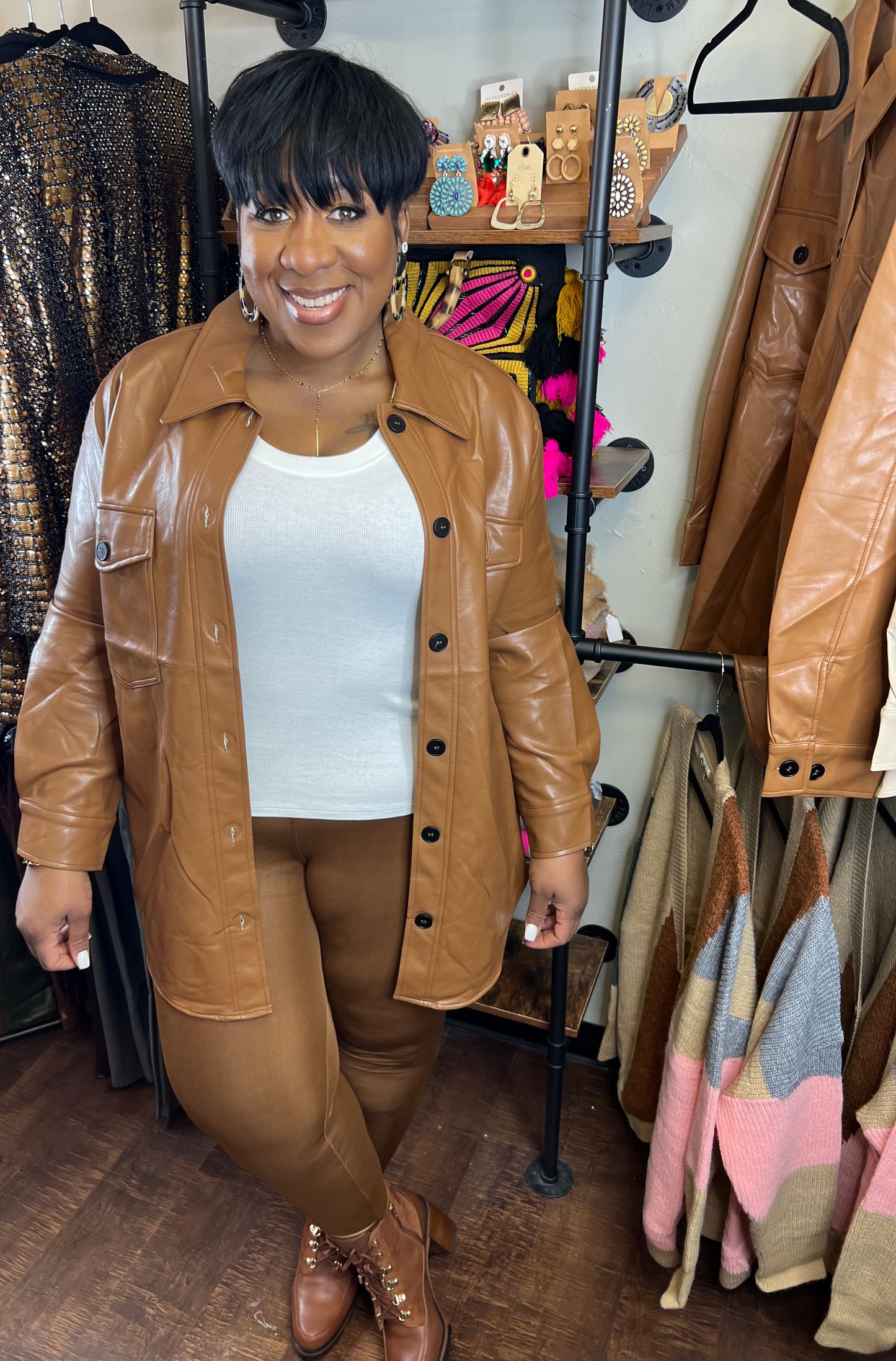 Cappuccino Faux Leather Shirt Jacket