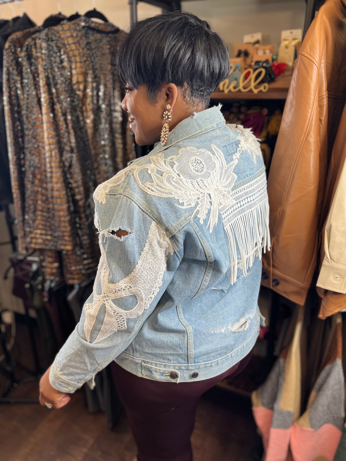 Denim Jacket Ripped Custom Lace