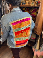 Custom Pink Orange Pattern Denim Jacket